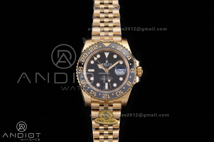 GMT Master II 126718 GRNR Gain Weight V4 Gold Factory 1:1 Best Edition Black Dial On YG Jubilee Bracelet SH3285 CHS
