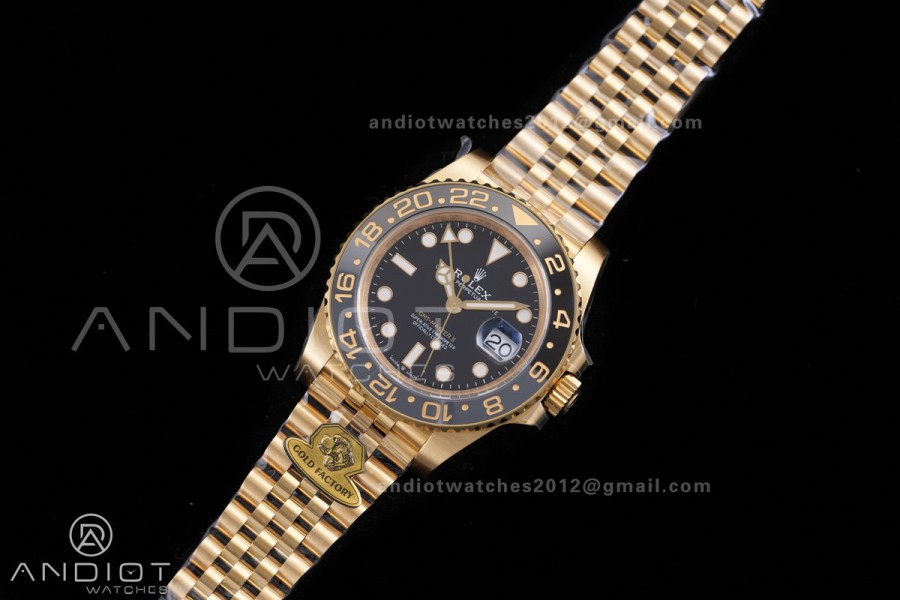 GMT Master II 126718 GRNR Gain Weight V4 Gold Factory 1:1 Best Edition Black Dial On YG Jubilee Bracelet SH3285 CHS