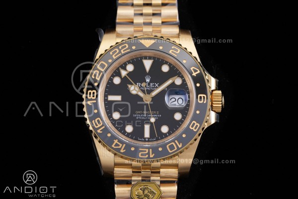 GMT Master II 126718 GRNR Gain Weight V4 Gold Factory 1:1 Best Edition Black Dial On YG Jubilee Bracelet SH3285 CHS