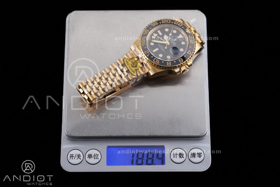 GMT Master II 126718 GRNR Gain Weight V4 Gold Factory 1:1 Best Edition Black Dial On YG Jubilee Bracelet SH3285 CHS