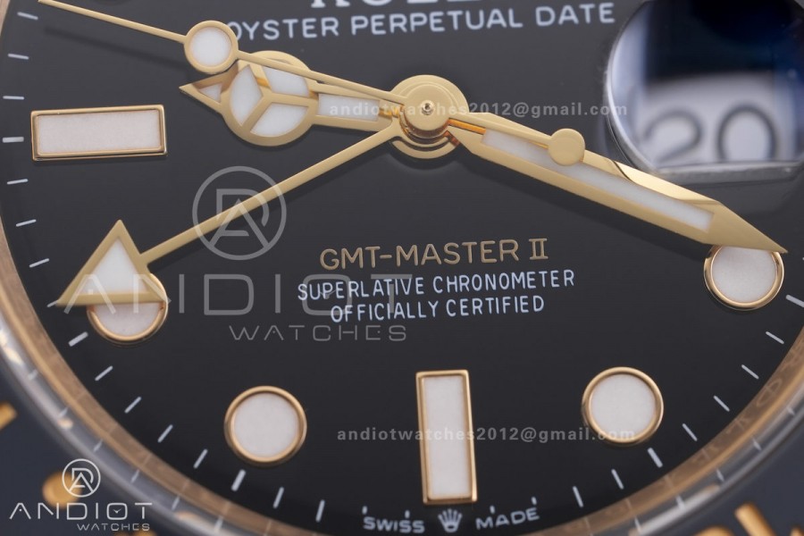 GMT Master II 126718 GRNR Gain Weight V4 Gold Factory 1:1 Best Edition Black Dial On YG Jubilee Bracelet SH3285 CHS