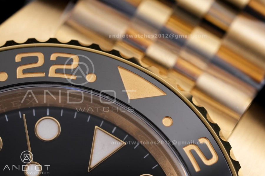 GMT Master II 126718 GRNR Gain Weight V4 Gold Factory 1:1 Best Edition Black Dial On YG Jubilee Bracelet SH3285 CHS
