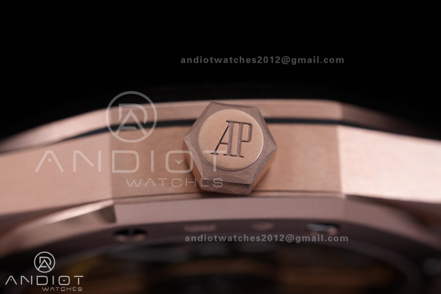 Royal Oak 41mm 15500 RG APSF V3 Free Sprung 1:1 Best Edition Black Textured Dial On Black Leather Strap Super Clone SA4302 