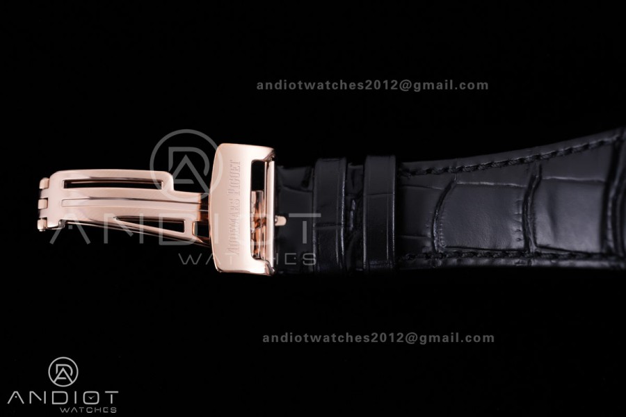 Royal Oak 41mm 15500 RG APSF V3 Free Sprung 1:1 Best Edition Black Textured Dial On Black Leather Strap Super Clone SA4302 