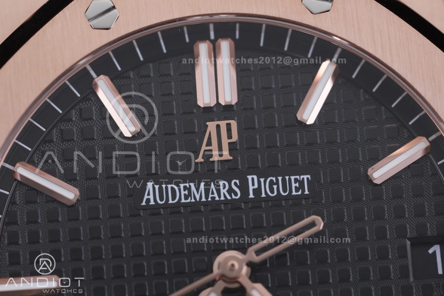 Royal Oak 41mm 15500 RG APSF V3 Free Sprung 1:1 Best Edition Black Textured Dial On Black Leather Strap Super Clone SA4302 