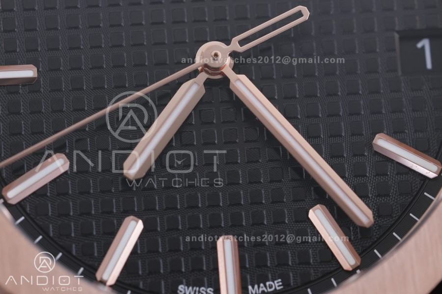 Royal Oak 41mm 15500 RG APSF V3 Free Sprung 1:1 Best Edition Black Textured Dial On Black Leather Strap Super Clone SA4302 