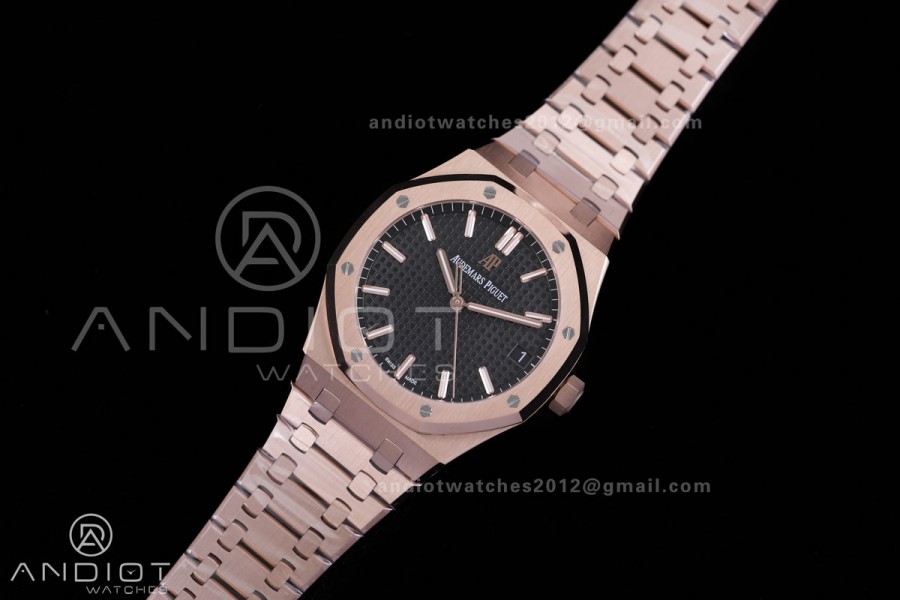 Royal Oak 41mm 15500 RG APSF  V3 Free Sprung 1:1 Best Edition Black Textured Dial On RG Bracelet Super Clone SA4302