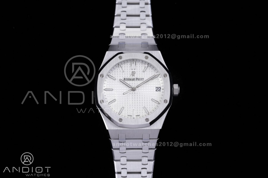 Royal Oak 15500 SS APSF 1:1 Best Edition White Dial on SS Bracelet SA4302 Super Clone V3 (Free Sprung)