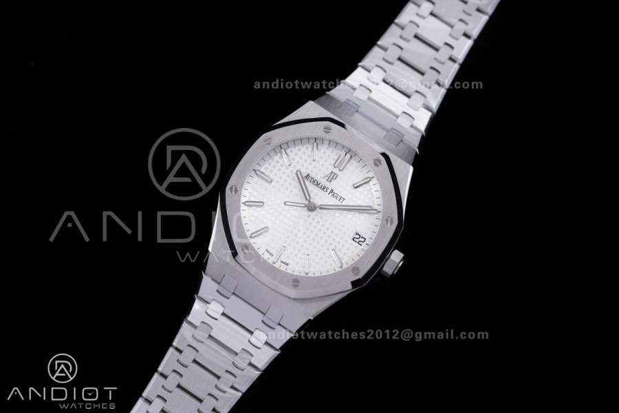 Royal Oak 15500 SS APSF 1:1 Best Edition White Dial on SS Bracelet SA4302 Super Clone V3 (Free Sprung)