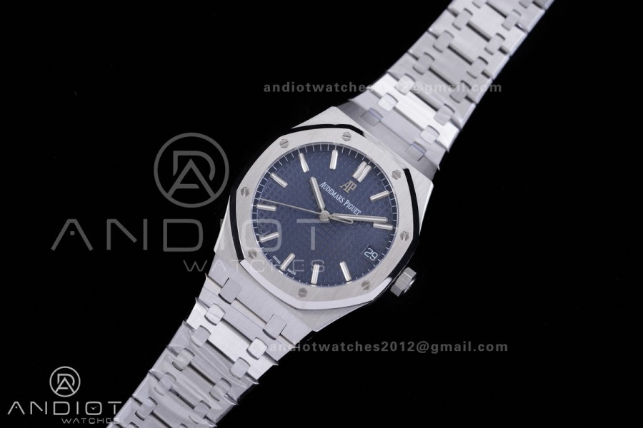 Royal Oak 15500 SS APSF 1:1 Best Edition Blue Dial on SS Bracelet SA4302 Super Clone V3 (Free Sprung)