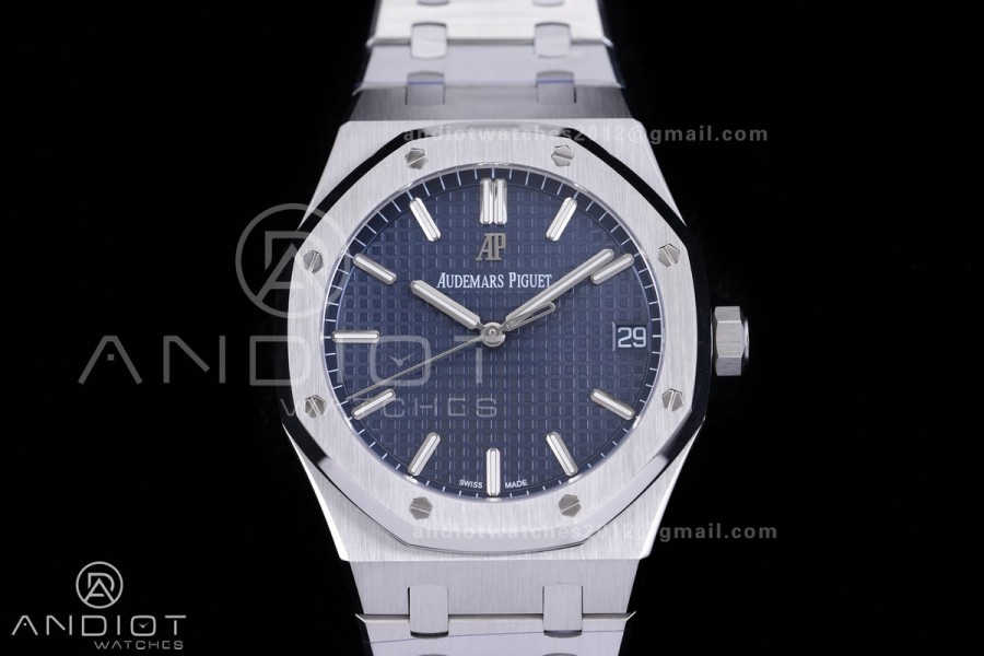 Royal Oak 15500 SS APSF 1:1 Best Edition Blue Dial on SS Bracelet SA4302 Super Clone V3 (Free Sprung)