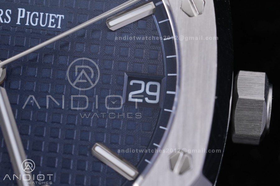 Royal Oak 15500 SS APSF 1:1 Best Edition Blue Dial on SS Bracelet SA4302 Super Clone V3 (Free Sprung)