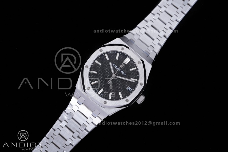 Royal Oak 15500 SS APSF 1:1 Best Edition Black Dial on SS Bracelet SA4302 Super Clone V3 (Free Sprung)