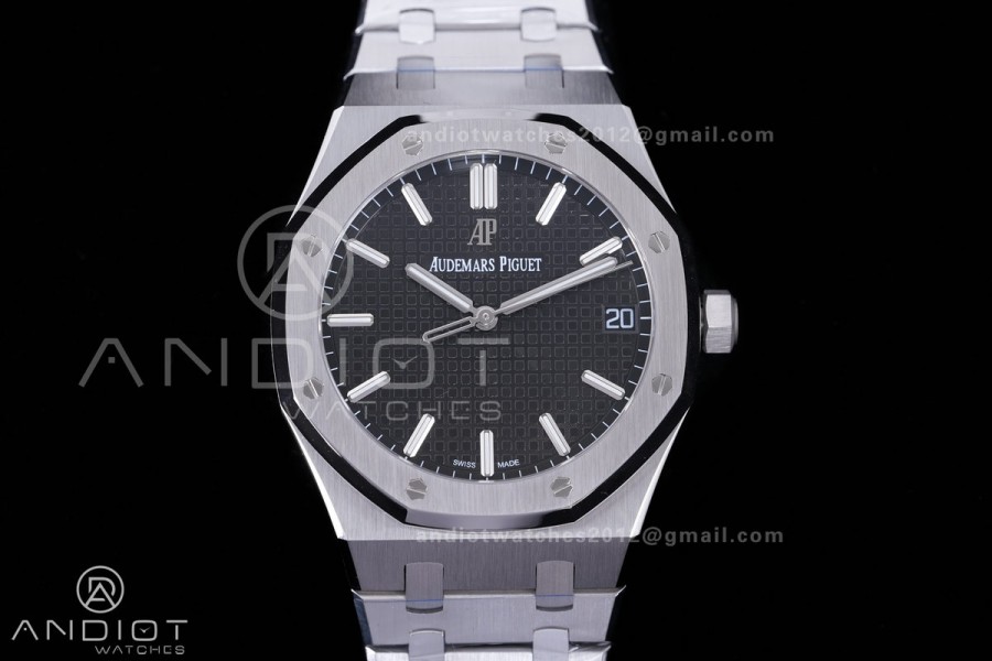 Royal Oak 15500 SS APSF 1:1 Best Edition Black Dial on SS Bracelet SA4302 Super Clone V3 (Free Sprung)