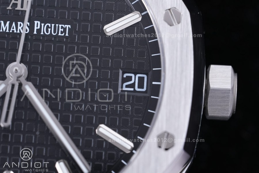 Royal Oak 15500 SS APSF 1:1 Best Edition Black Dial on SS Bracelet SA4302 Super Clone V3 (Free Sprung)