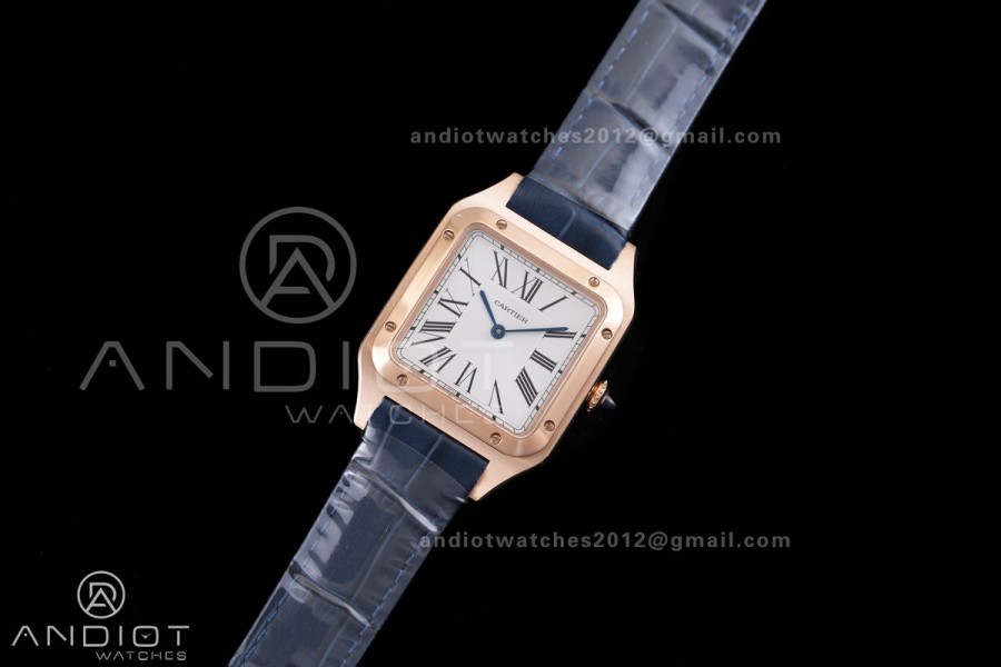 Santos Dumont 31.4mm RG AF 1:1 Best Edition Silver Dial on Blue Strap A157