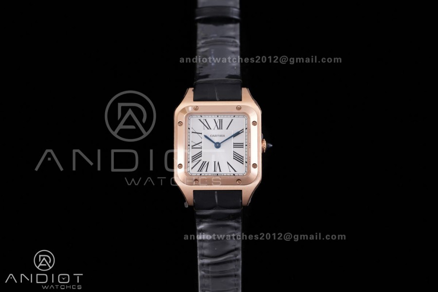 Santos Dumont 27.5mm RG AF 1:1 Best Edition Silver Dial on Black Strap A157