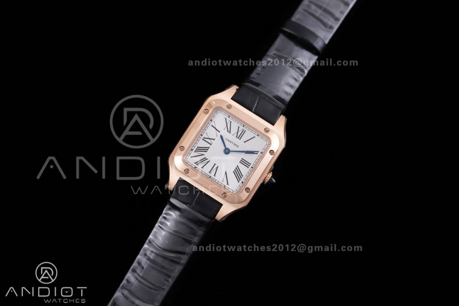 Santos Dumont 27.5mm RG AF 1:1 Best Edition Silver Dial on Black Strap A157