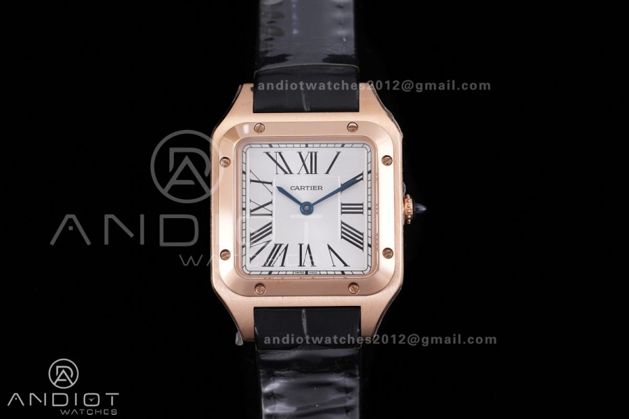 Santos Dumont 27.5mm RG AF 1:1 Best Edition Silver Dial on Black Strap A157