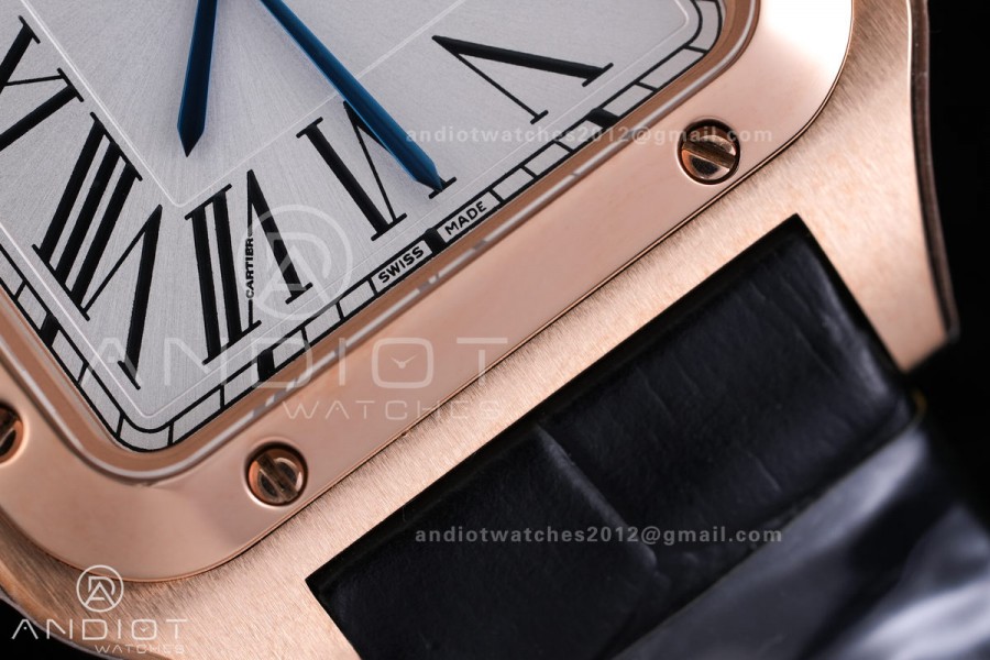 Santos Dumont 27.5mm RG AF 1:1 Best Edition Silver Dial on Black Strap A157