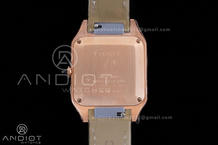 Santos Dumont 27.5mm RG AF 1:1 Best Edition Silver Dial on Black Strap A157