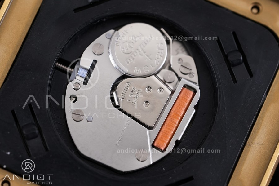 Santos Dumont 31.4mm YG AF 1:1 Best Edition Gray Dial YG Marker bezel on Gray Leather Strap Ronda Quartz