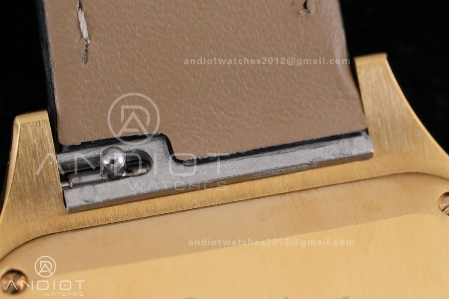 Santos Dumont 31.4mm YG AF 1:1 Best Edition Gray Dial YG Marker bezel on Gray Leather Strap Ronda Quartz