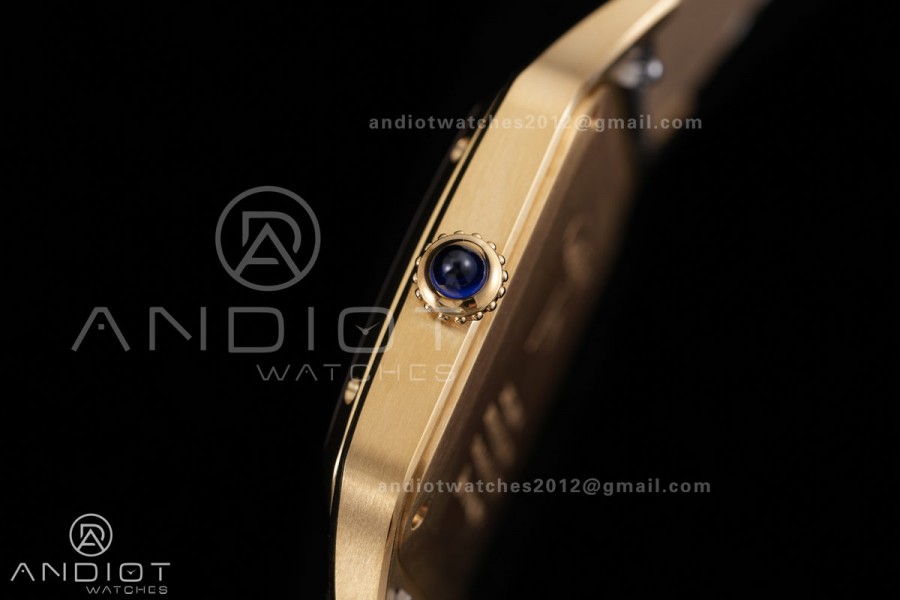 Santos Dumont 31.4mm YG AF 1:1 Best Edition Gray Dial YG Marker bezel on Gray Leather Strap Ronda Quartz