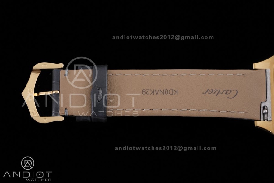 Santos Dumont 31.4mm YG AF 1:1 Best Edition Gray Dial YG Marker bezel on Gray Leather Strap Ronda Quartz