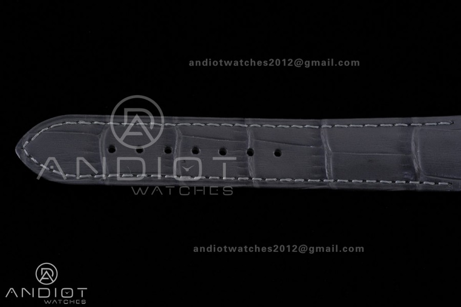 Santos Dumont 31.4mm YG AF 1:1 Best Edition Gray Dial YG Marker bezel on Gray Leather Strap Ronda Quartz