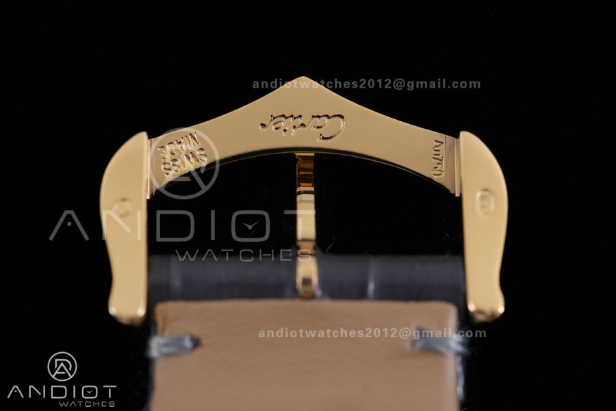 Santos Dumont 31.4mm YG AF 1:1 Best Edition Gray Dial YG Marker bezel on Gray Leather Strap Ronda Quartz