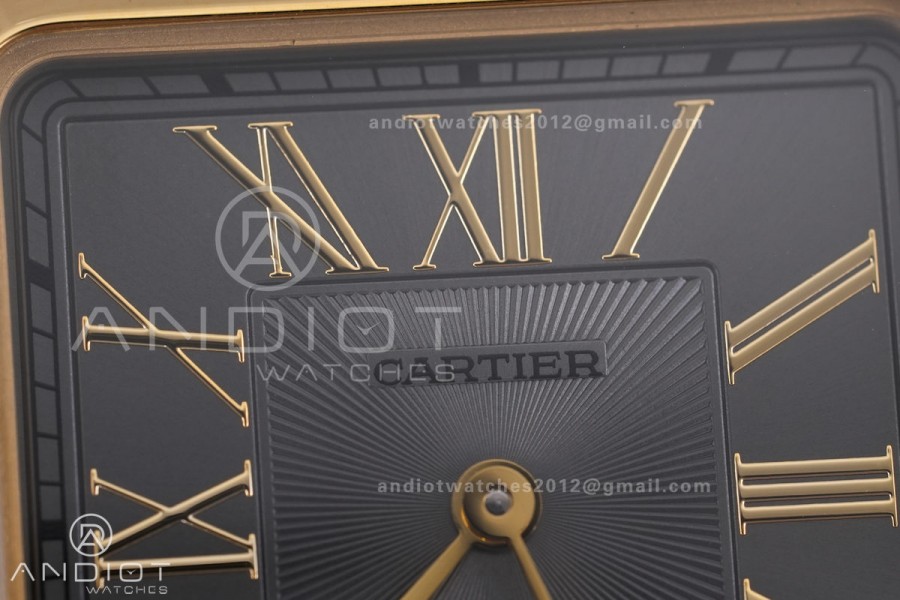 Santos Dumont 31.4mm YG AF 1:1 Best Edition Gray Dial YG Marker bezel on Gray Leather Strap Ronda Quartz