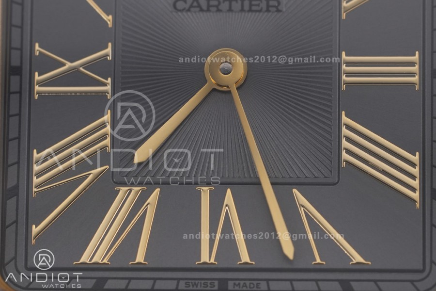 Santos Dumont 31.4mm YG AF 1:1 Best Edition Gray Dial YG Marker bezel on Gray Leather Strap Ronda Quartz