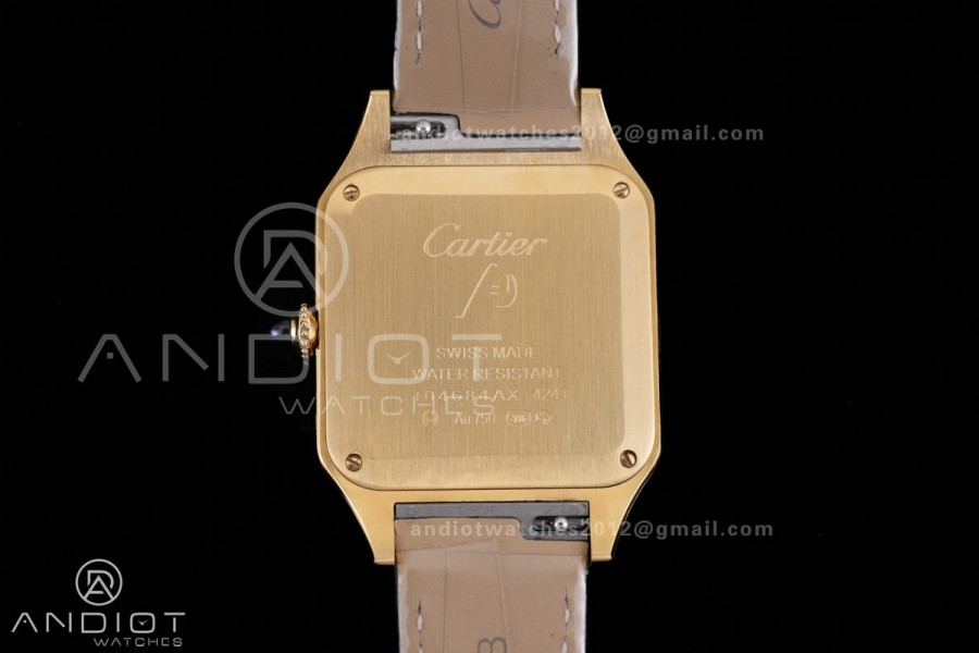 Santos Dumont 31.4mm YG AF 1:1 Best Edition Gray Dial YG Marker bezel on Gray Leather Strap Ronda Quartz
