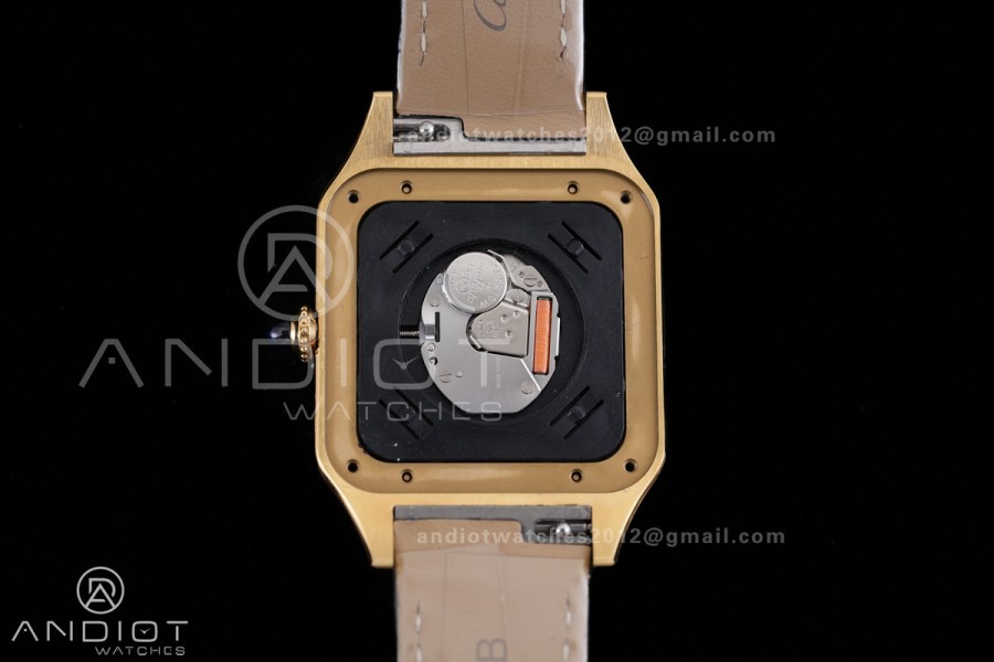 Santos Dumont 31.4mm YG AF 1:1 Best Edition Gray Dial YG Marker bezel on Gray Leather Strap Ronda Quartz