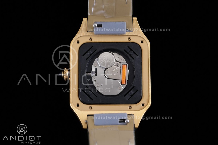 Santos Dumont 27.5mm YG AF 1:1 Best Edition Black Dial YG Marker on Black Leather Strap Ronda Quartz