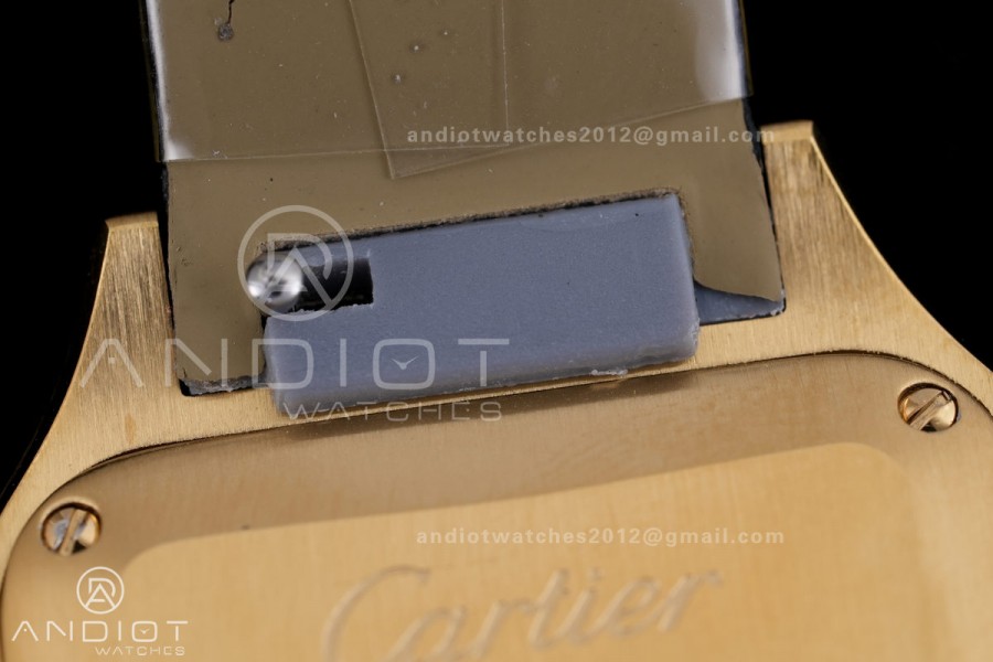 Santos Dumont 27.5mm YG AF 1:1 Best Edition Black Dial YG Marker on Black Leather Strap Ronda Quartz