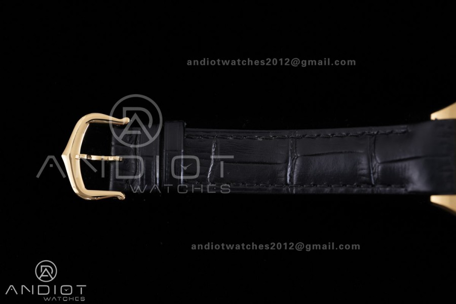 Santos Dumont 27.5mm YG AF 1:1 Best Edition Black Dial YG Marker on Black Leather Strap Ronda Quartz