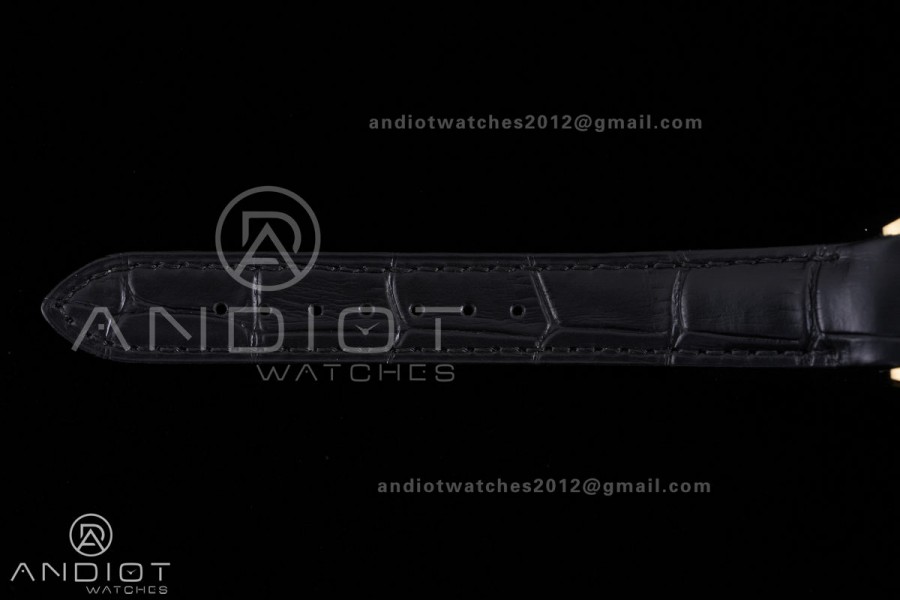 Santos Dumont 27.5mm YG AF 1:1 Best Edition Black Dial YG Marker on Black Leather Strap Ronda Quartz