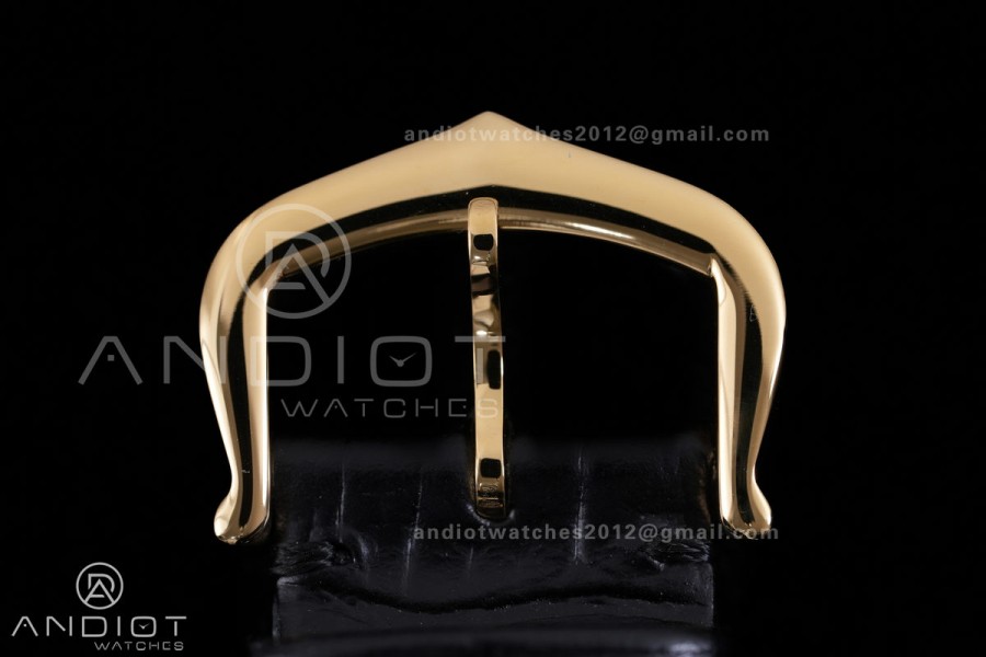 Santos Dumont 27.5mm YG AF 1:1 Best Edition Black Dial YG Marker on Black Leather Strap Ronda Quartz