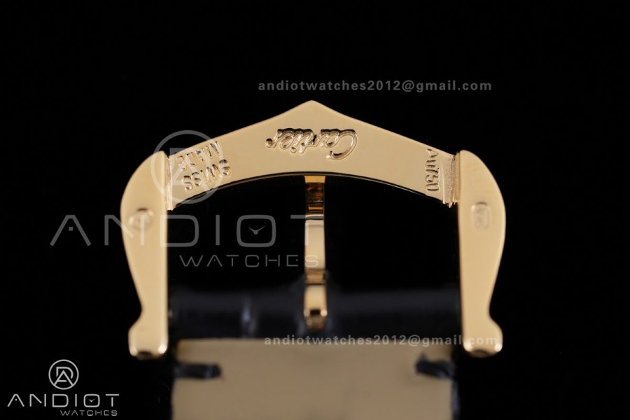 Santos Dumont 27.5mm YG AF 1:1 Best Edition Black Dial YG Marker on Black Leather Strap Ronda Quartz