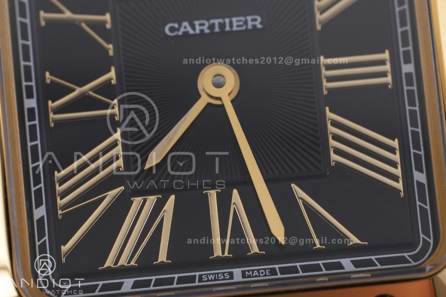 Santos Dumont 27.5mm YG AF 1:1 Best Edition Black Dial YG Marker on Black Leather Strap Ronda Quartz