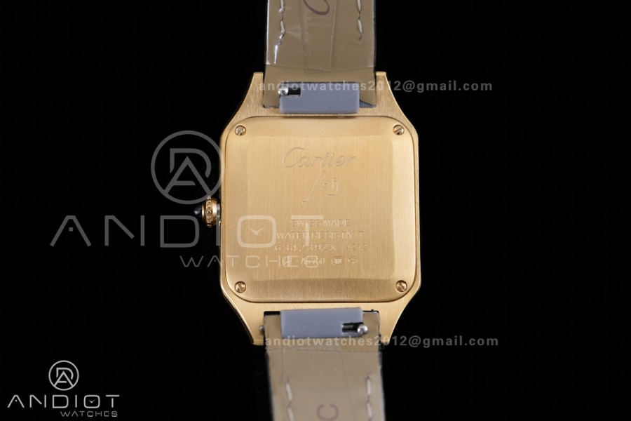 Santos Dumont 27.5mm YG AF 1:1 Best Edition Black Dial YG Marker on Black Leather Strap Ronda Quartz