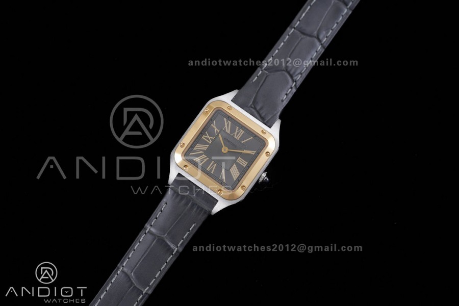 Santos Dumont 27.5mm SS AF 1:1 Best Edition YG Bezel Gray Dial YG Marker on Gray Leather Strap Ronda Quartz