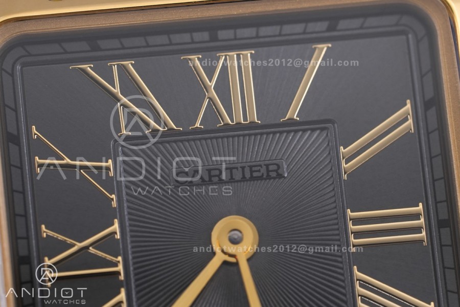 Santos Dumont 27.5mm SS AF 1:1 Best Edition YG Bezel Gray Dial YG Marker on Gray Leather Strap Ronda Quartz