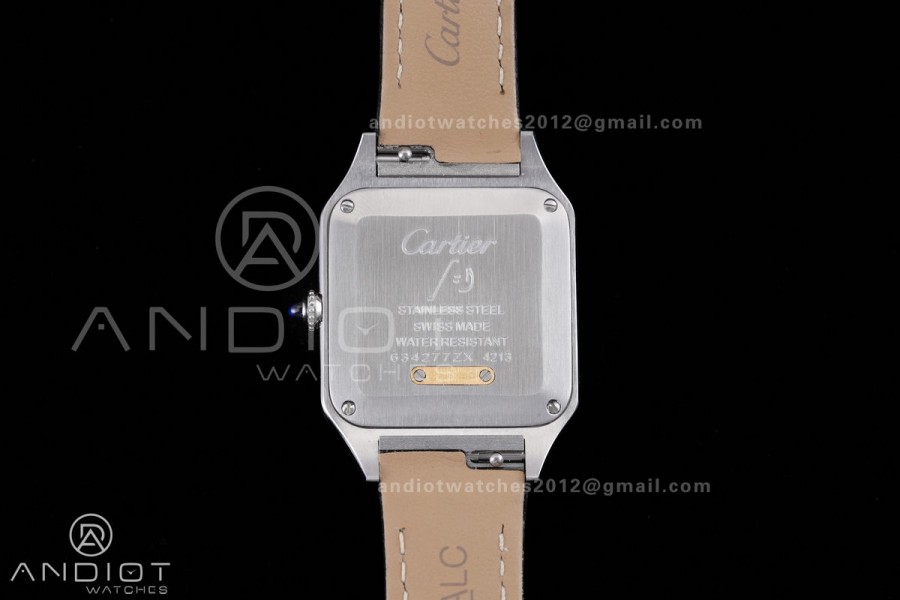 Santos Dumont 27.5mm SS AF 1:1 Best Edition YG Bezel Gray Dial YG Marker on Gray Leather Strap Ronda Quartz
