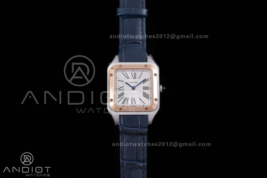 Santos Dumont 27.5mm SS/RG AF 1:1 Best Edition Silver Dial on Blue Strap A157
