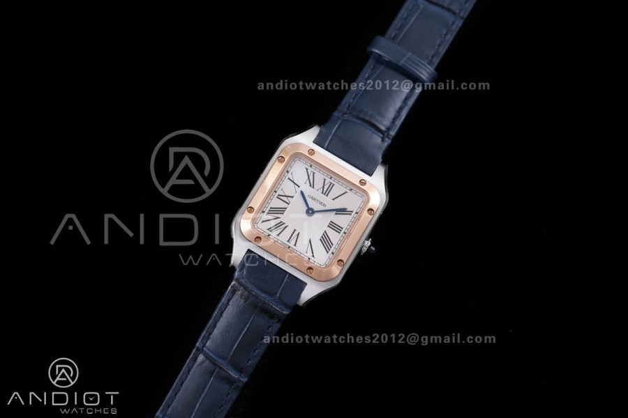 Santos Dumont 27.5mm SS/RG AF 1:1 Best Edition Silver Dial on Blue Strap A157