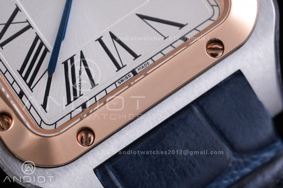 Santos Dumont 27.5mm SS/RG AF 1:1 Best Edition Silver Dial on Blue Strap A157