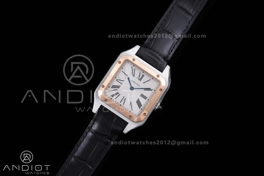 Santos Dumont 31.4mm SS/RG AF 1:1 Best Edition Silver Dial on Black Strap A157